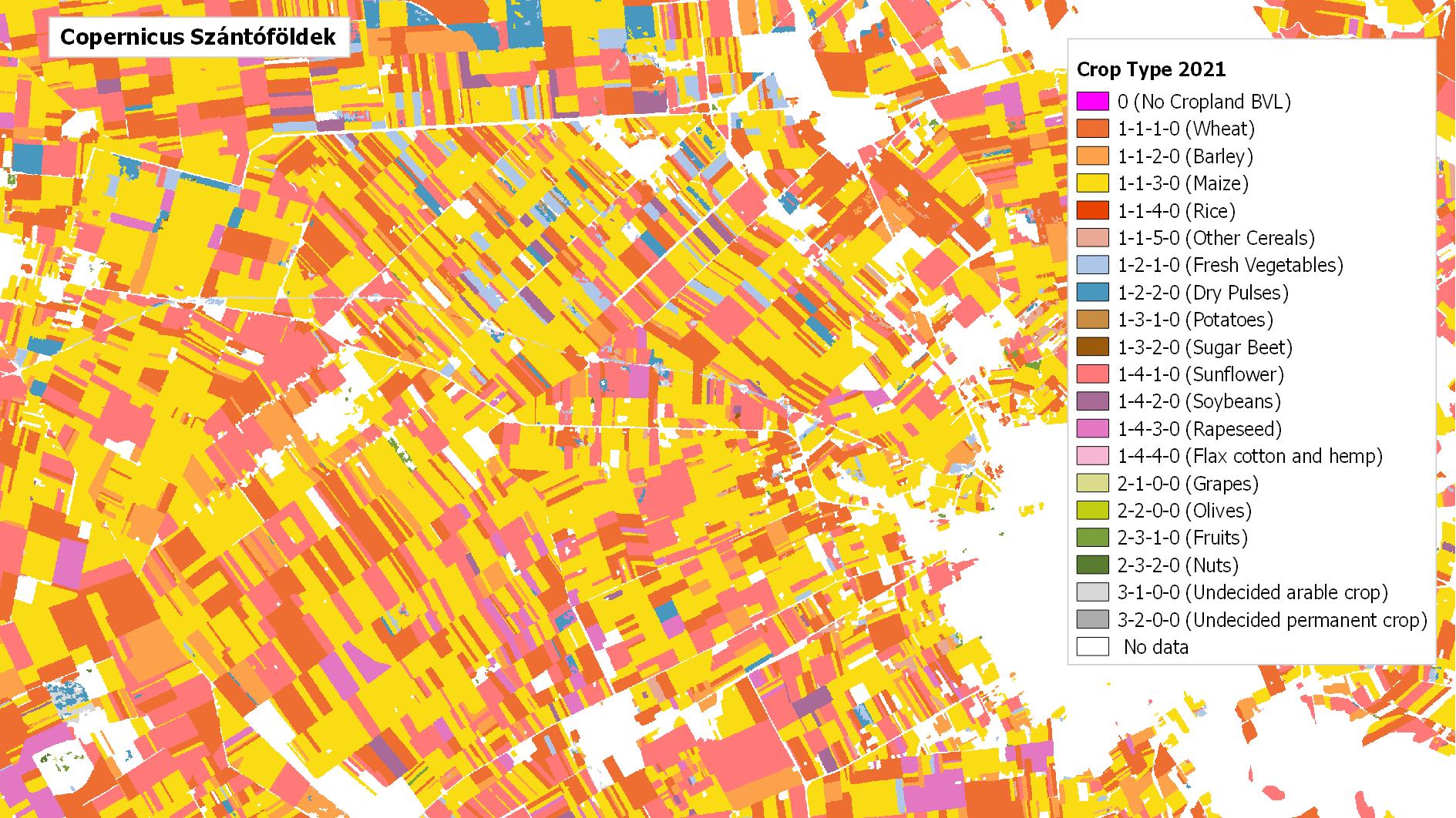 Copernicus Szántóföldek (HRL Croplands, crop types, cropping patterns)
